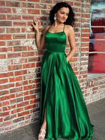 Robe de Soirée Longue Femme Eté Sexy avec Bretelles à Col V avec Dos Nu à Lacets Coupe Cintrée avec Fente Bas Evasée Verni