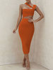 Robe de Soirée Longue Femme Moulante avec Bretelles Creusante Unicolore Robe Sexy