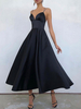 Robe de Soirée Longue Femme Sexy Eté avec Bretelles à Col Décolleté V Coupe Cintrée avec Dos Nu Bas Evasée Unicolore Robe Longue