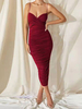 Robe de Soirée Longue Moulqnte Femme avec Bretelles à Col Décolleté en V Coupe Cintrée Unicolore Robe Sexy