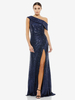 Robe De Soirée Longue Semi-Formelle À Une Épaule À Paillettes Manches Courtes Fente Haute