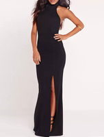 Robe de Soirée Maxi Noire Robe de Soirée Dos Nu Femme Split Halter Gaine Robes Longues