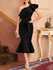 Robe de Soirée Mi-longue Femme avec Bretelle avec Epaule Dénudée Coupe Cintrée à Lacets Robe de Sirène