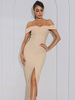 Robe de Soirée Mi-longue Femme avec Bretelles à Col Décolleté Coupe Cintrée avec Fente Unicolore