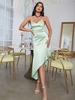 Robe de Soirée Mi-longue Femme avec Bretelles à Col Décolleté Coupe Cintrée avec Fente Unicolore