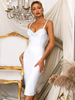 Robe de Soirée Mi-longue Femme avec Bretelles à Col Décolleté Coupe Cintrée Unicolore