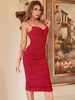 Robe de Soirée Mi-longue Femme avec Bretelles à Col Décolleté Coupe Cintrée Unicolore Robe Sexy