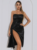 Robe de Soirée Mi-longue Femme avec Epaule Dénudée Coupe Cintrée avec Fente Unicolore Robe Sexy
