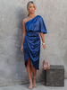 Robe de Soirée Mi-longue Femme avec Manche Courte Coupe Cintrée avec Fente Unicolore