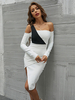 Robe de Soirée Mi-longue Femme avec Manches Longues Coupe Cintrée Bicolores avec Fente