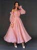 Robe de Soirée Mi-longue Femme en Mousseline avec Manches Longues Amples avec Epaule Dénudée Coupe Cintrée Bas Evasée Unicolore Robe Femme