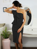 Robe de Soirée Mi-longue Femme Eté Sexy avec Bretelle Epaule Dénudée Coupe Cintrée avec Fente Unicolore Robe Eté Sexy