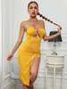 Robe de Soirée Moulante avec Bretelles à Col Décolleté Coupe Cintrée avec Fente Unicolore