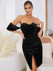 Robe de Soirée Moulante avec Bretelles avec Epaule Dénudée Coupe Cintrée avec Fente Unicolore