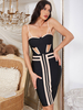 Robe de Soirée Moulante Courte Femme avec Bretelles à Col Décolleté Coupe Cintrée Bicolores Robe Sexy