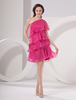 Robe de soirée multicouche fuchsia en chiffon avec une épaule