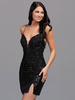 Robe de soirée noire 2022 court col en v paillettes spaghetti sangle fente remise des diplômes tenues de fête