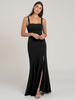 Robe de soirée noire 2022 gaine encolure carrée longueur au sol sans manches fermeture éclair fendue devant satin mat robes de dîner formelles robes dinvités de mariage