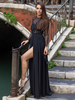 Robe de soirée noire a-ligne col bijou à manches longues en dentelle longueur de plancher appliques robes de soirée formelles robe de reconstitution historique