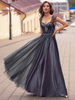 Robe de soirée noire a-ligne col en cœur longueur plancher sans manches fermeture éclair plissée tulle robes de soirée formelles