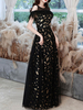 Robe de soirée noire A-Line Jewel Col Dentelle Plancher Longueur De Planthers Robes de Pageant social