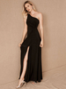 Robe de soirée noire A-Line One-Épaule Tissu Satiné Longueur de sol Plissé Pareant Social Robes
