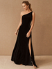 Robe de soirée noire A-Line One-Épaule Velor Longueur - Robes de fête sociale frontales frontales