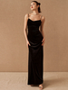 Robe de soirée noire A-Line Sweetheart Col Sans Manches Sans Manches Longueur du sol Social Longueur Social Longueur