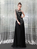 Robe de soirée noire avec strass longueur plancher Milanoo