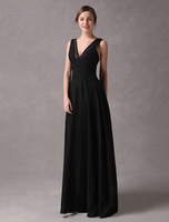 Robe de soirée noire découper maille Satin Prom robe