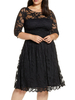 Robe de soirée noire pour mère de la mariée col bijou demi manches gaine découpée en dentelle robes dinvité de mariage