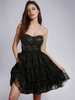 Robe de soirée noire sans bretelles à paillettes robe semi-formelle superposée sans manches