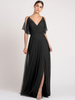Robe de soirée noire une ligne col en V sans manches en satin mat longueur au sol plissée robes de soirée formelles