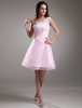 Robe de soirée pas chère 2021 Dentelle robe de Cocktail Prom courte une épaule robe rose Tulle Party Dress