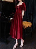 Robe de soirée pour femme avec cocktail longueur de thé une ligne chérie cou arcs robe de reconstitution historique