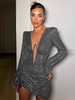 Robe De Soirée Pour Femmes Col En V Manches Longues Robe Sexy Club
