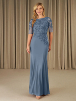 Robe de soirée pour la mère de la mariée col bijou demi-manches sirène dentelle longueur cheville robes dinvité pour mariage personnalisation gratuite