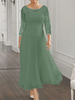 Robe de soirée pour la mère de la mariée col en bijoux manches longues coupe trapèze en dentelle robes dinvitées pour mariage