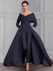 Robe de soirée pour la mère de la mariée décolleté conçu manches 3/4 combinaison ceinture longueur au sol robes dinvitées de mariage