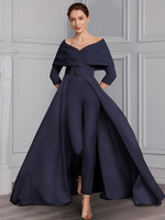 Robe de soirée pour la mère de la mariée décolleté conçu manches 3/4 combinaison ceinture longueur au sol robes dinvitées de mariage