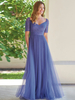 Robe de soirée pour la mère de la mariée décolleté conçu manches courtes ligne A plissée robes dinvitées pour mariage