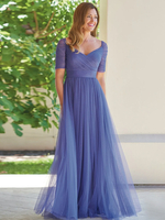 Robe de soirée pour la mère de la mariée décolleté conçu manches courtes ligne A plissée robes dinvitées pour mariage