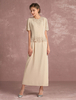 Robe de Soirée Pour La Mère Robe de Mariage 2021 En Mousseline de Soie Perlée Demi Manches Dos Nu Fendu Cheville Longue