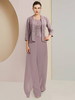 Robe de soirée pour mère de la mariée col bijou manches 3/4 deux pièces en dentelle robes dinvitées de mariage