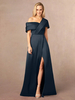 Robe de soirée pour mère de la mariée asymétrique épaule dénudée manches courtes ligne a fendue sur le devant longueur au sol robes dinvitées de mariage