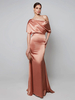 Robe de soirée pour mère de la mariée asymétrique épaule dénudée manches courtes robes dinvitées trapèze pour mariage