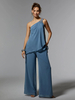 Robe de soirée pour mère de la mariée asymétrique épaule dénudée sans manches deux pièces robes dinvitées appliquées pour mariage