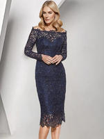 Robe de soirée pour mère de la mariée col bateau manches longues robes dinvitées de mariage courtes en dentelle