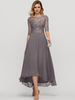 Robe de soirée pour mère de la mariée col bijou demi-manches ligne a robes dinvitées de mariage en dentelle