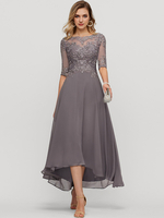 Robe de soirée pour mère de la mariée col bijou demi-manches ligne a robes dinvitées de mariage en dentelle